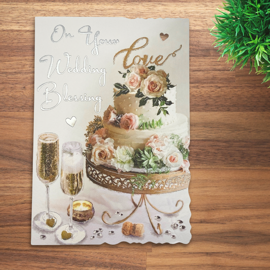 Wedding Blessing Card - Velvet Floral Cake & Flutes