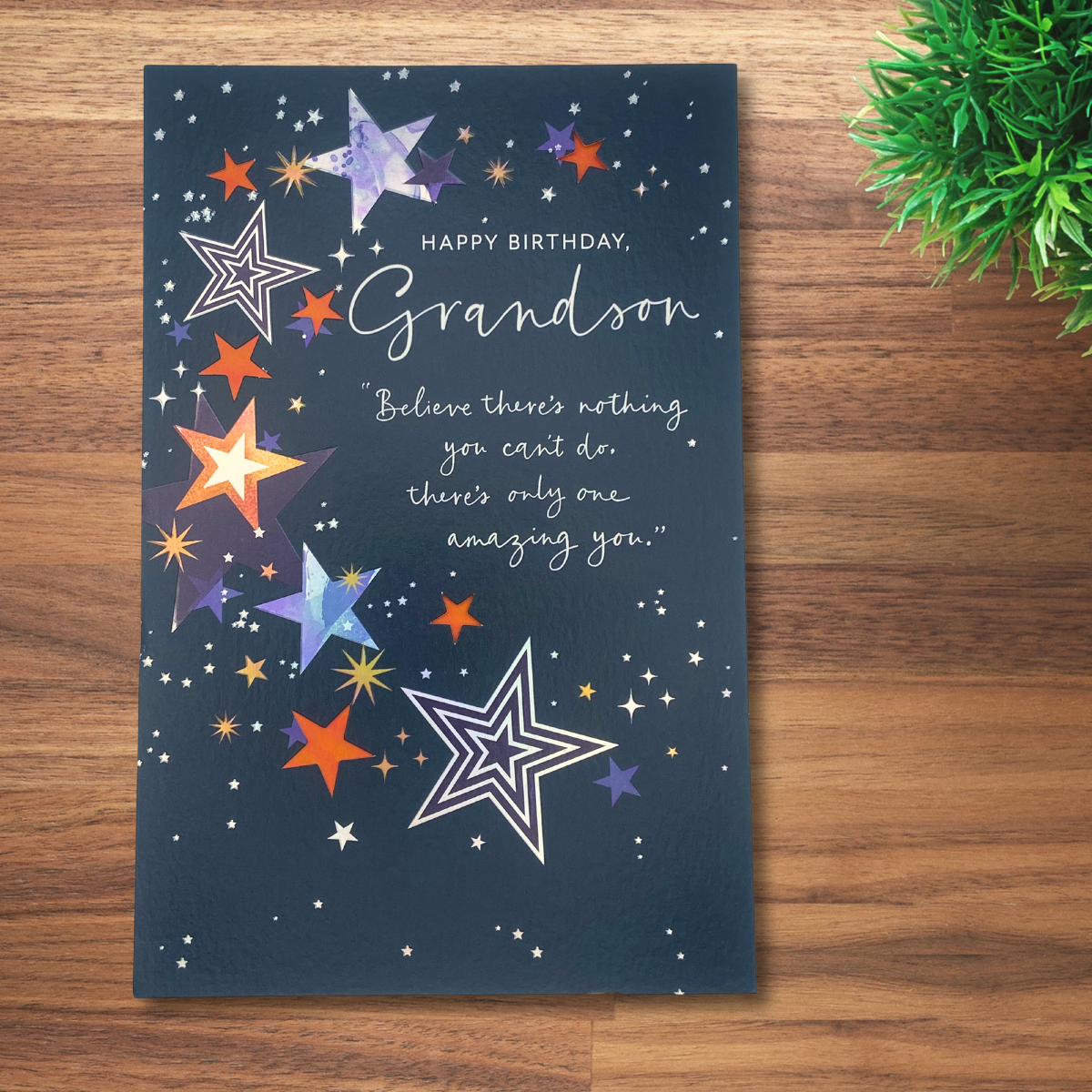 Grandson Birthday Card - 3 Fold Foiled Stars