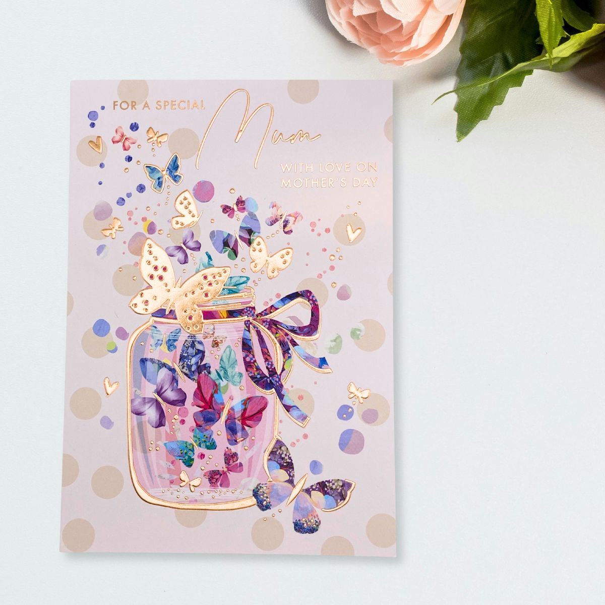 Mum Mother's Day Card - Elderflower BuTterfly Mason Jar