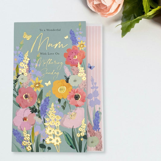 Mum on Mothering Sunday Card - Blooms & Butterflies