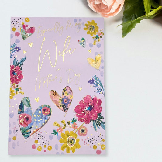 Wife Mother's Day Card - Sunshiny Hearts & Flowers
