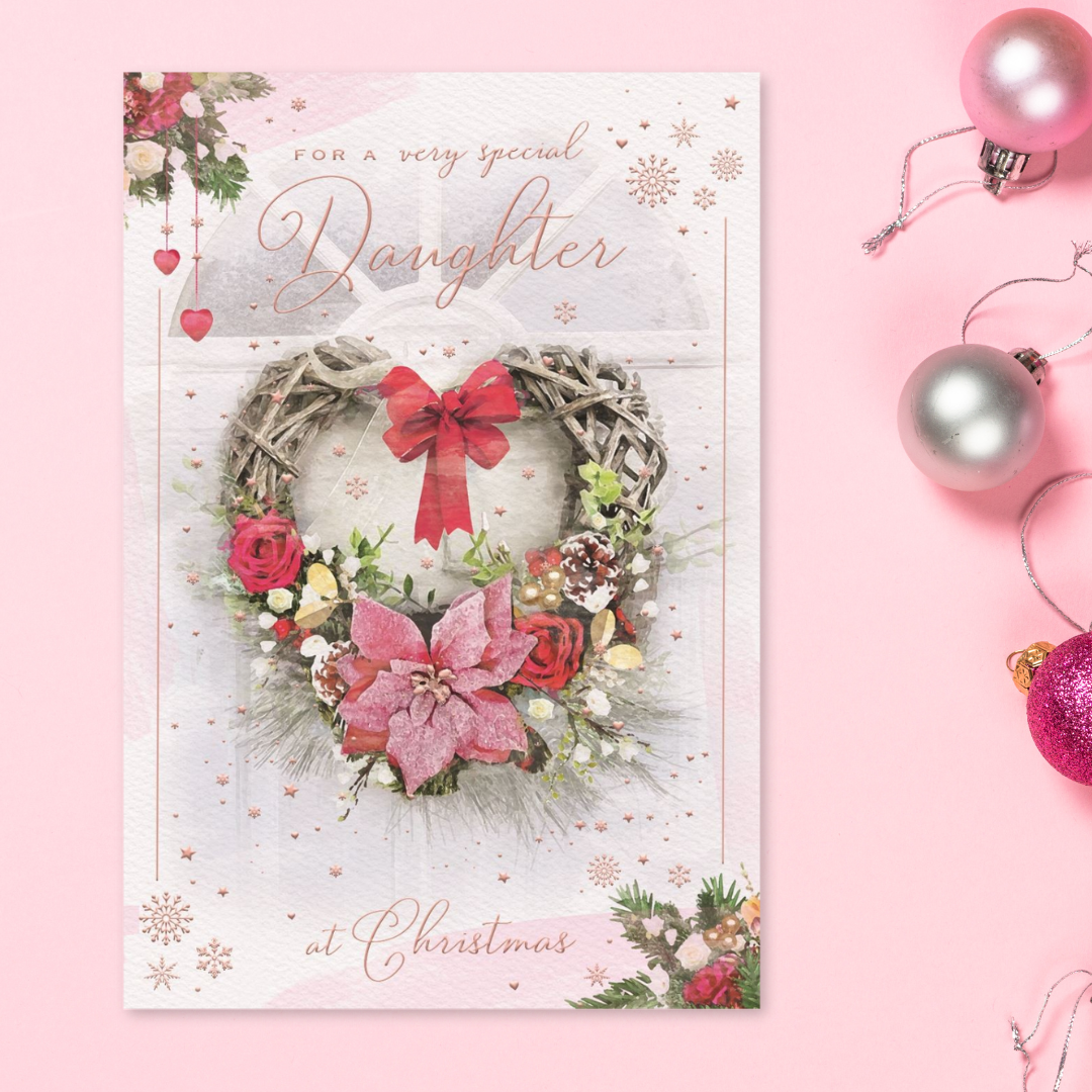 Daughter Christmas Card - Brighstone Floral Heart Wreath