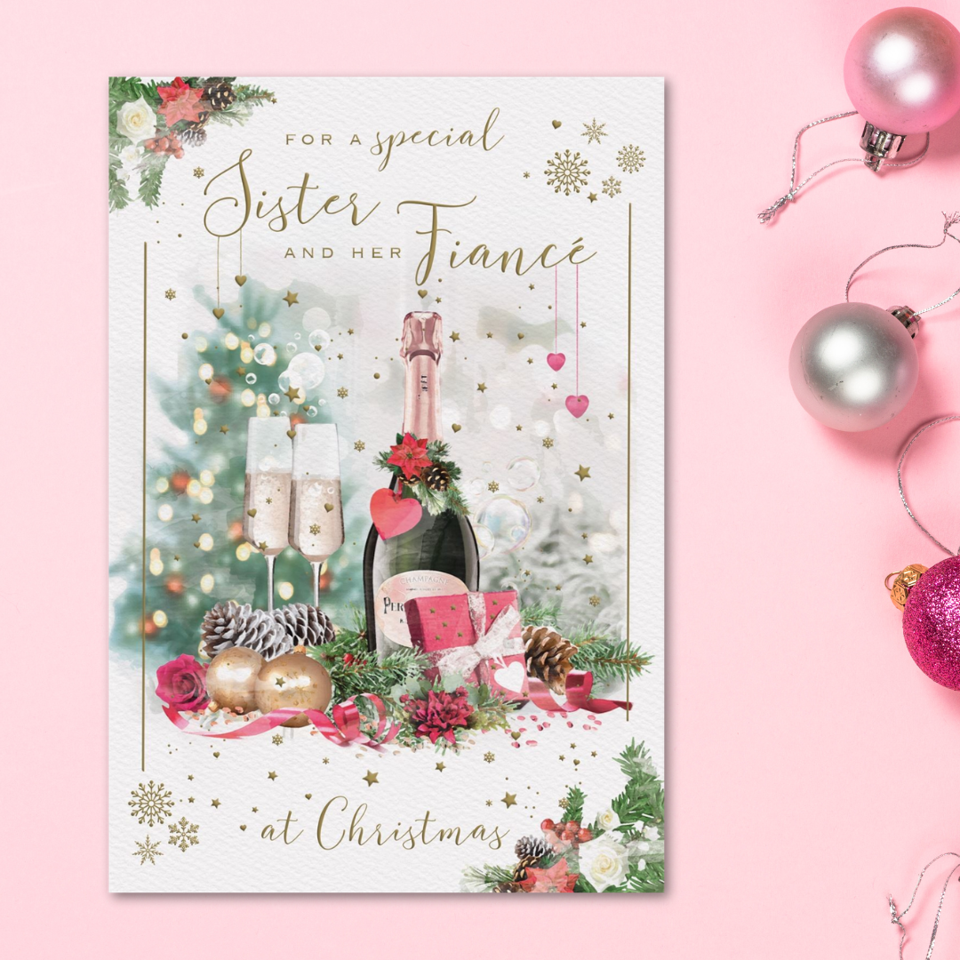 Sister & Fiancé Christmas Card - Brighstone Bubbly & Gift