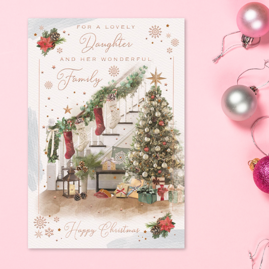 Daughter & Family Christmas Card - Brighstone Staircase & Stockings