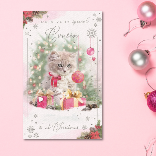 Cousin Christmas Card - Brighstone Kitten & Baubles