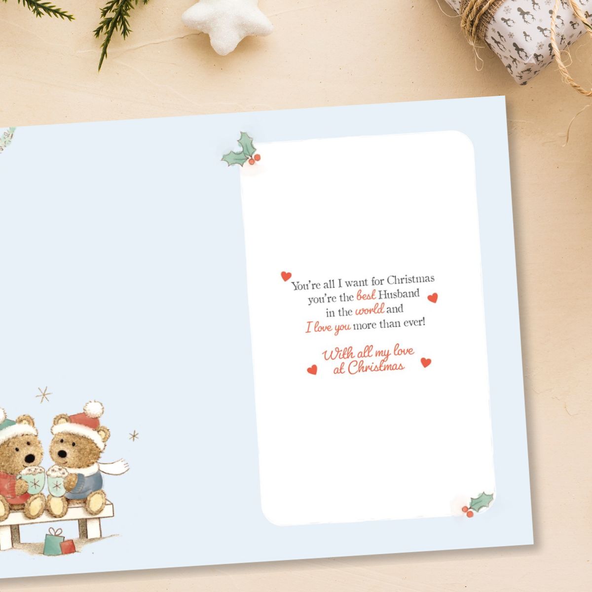 Husband Christmas Card - Barley Bear