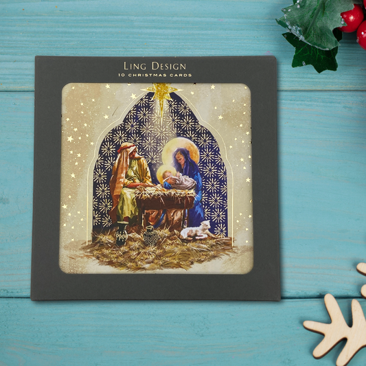 10 x Christmas Cards In Box - Ling Design Nativity Manger