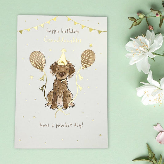 Granddaughter Birthday Card - Brush & Whiskers Dog