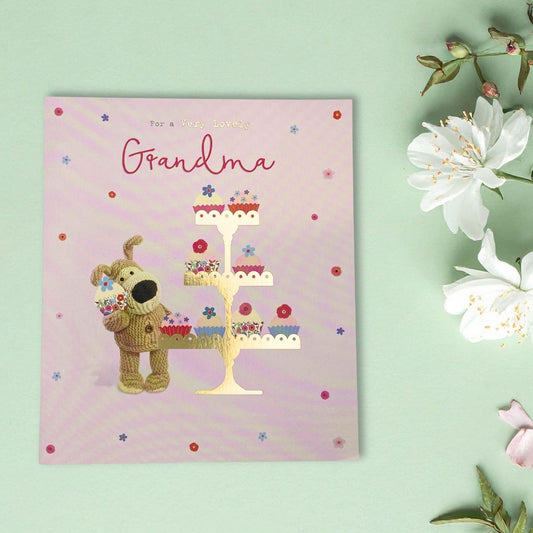 Grandma Birthday Card - Boofle Bear With Cakes