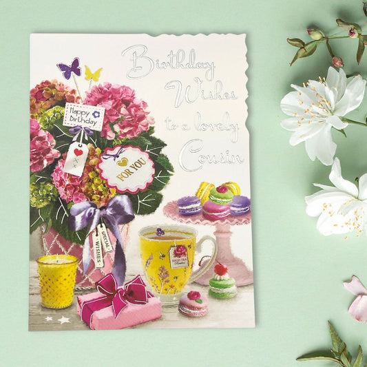 Cousin Birthday Card - Tea & Cakes