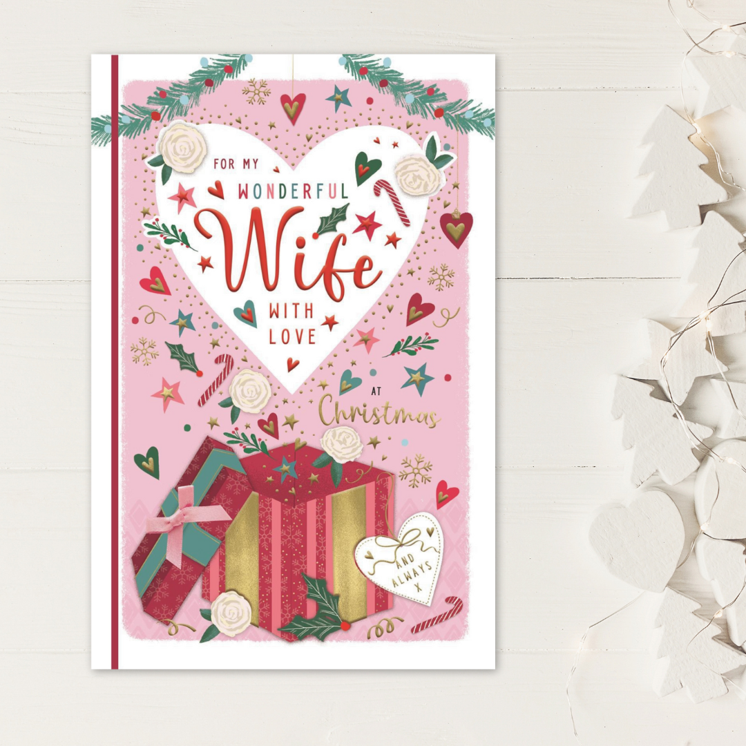 Wife Christmas Card - Large Pavillion Decoupage & Ribbon