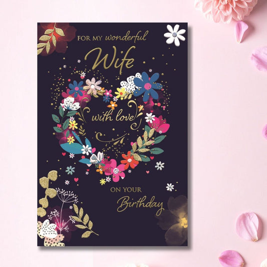 Wife Birthday Card - Joy Floral Heart
