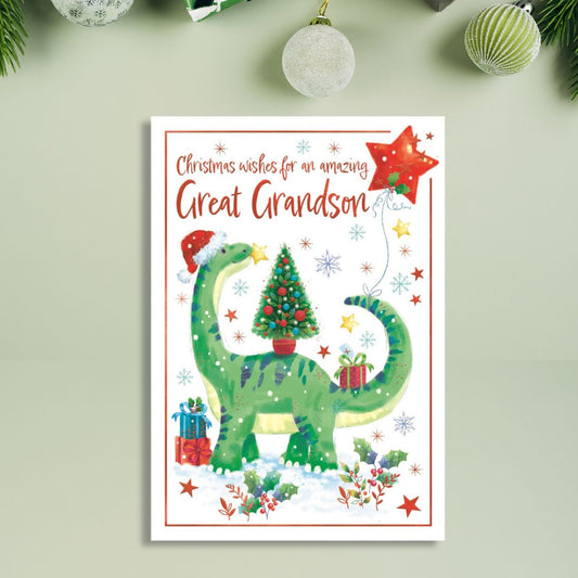 Great Grandson Christmas Card - Awash With Colour Dinosaur