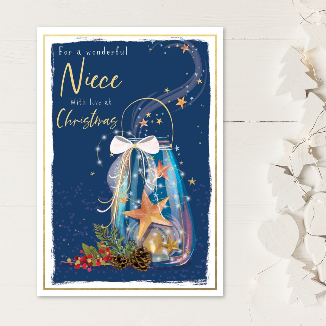 Niece Christmas Card - Skylight Mason Jar & Stars