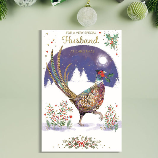 Husband Christmas Card - Awash With Colour Pheasant