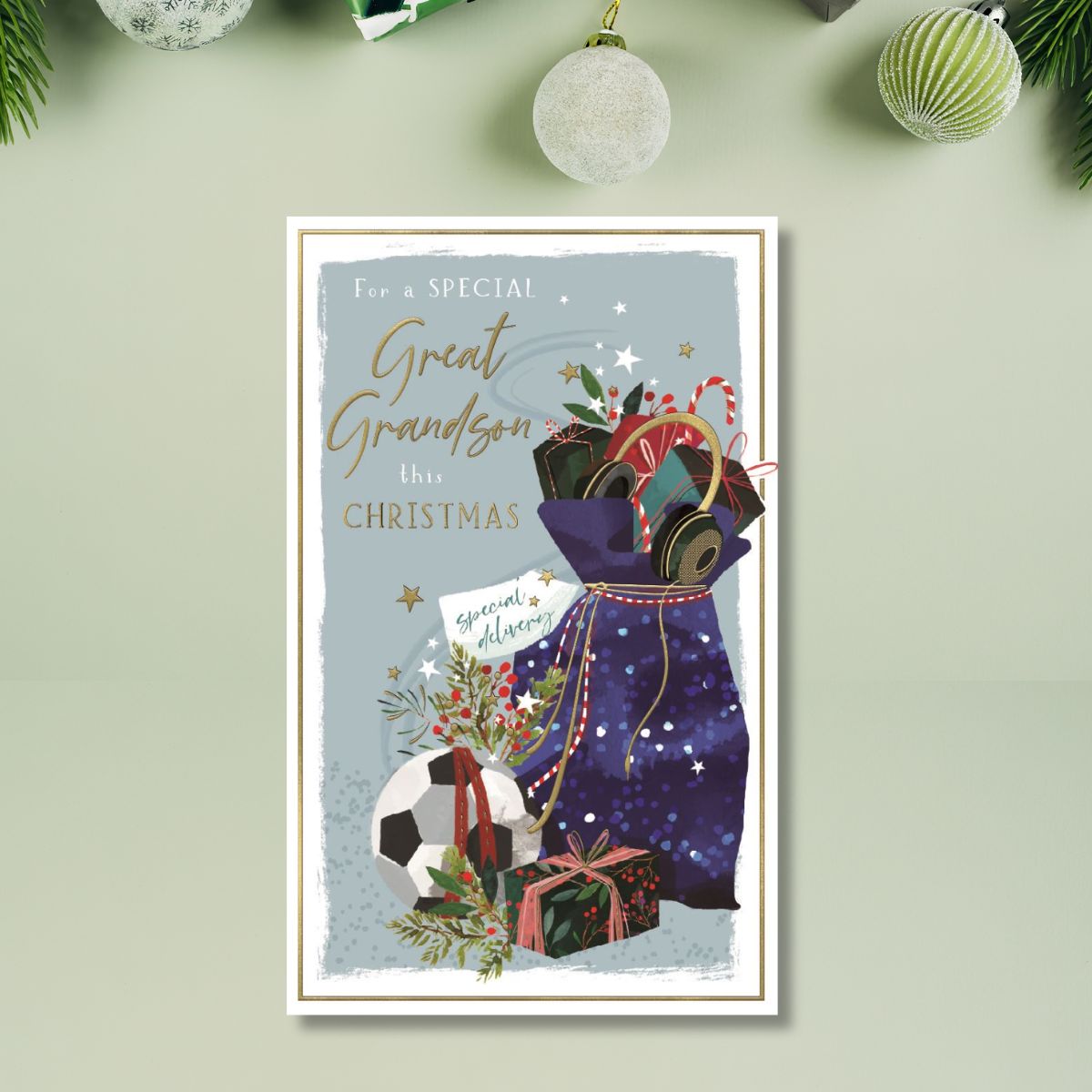 Great Grandson Christmas Card - Skylight Football Sack