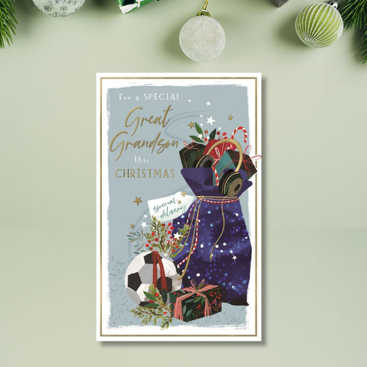 Great Grandson Christmas Card - Skylight Football Sack
