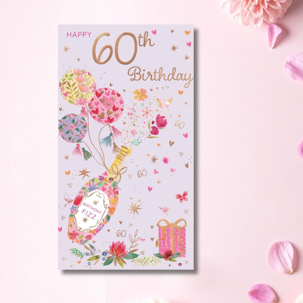 60th Birthday Card - Palladium Bubbly