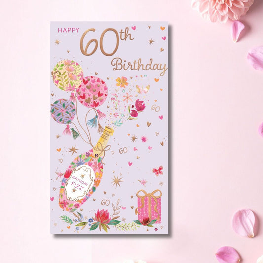 60th Birthday Card - Palladium Bubbly