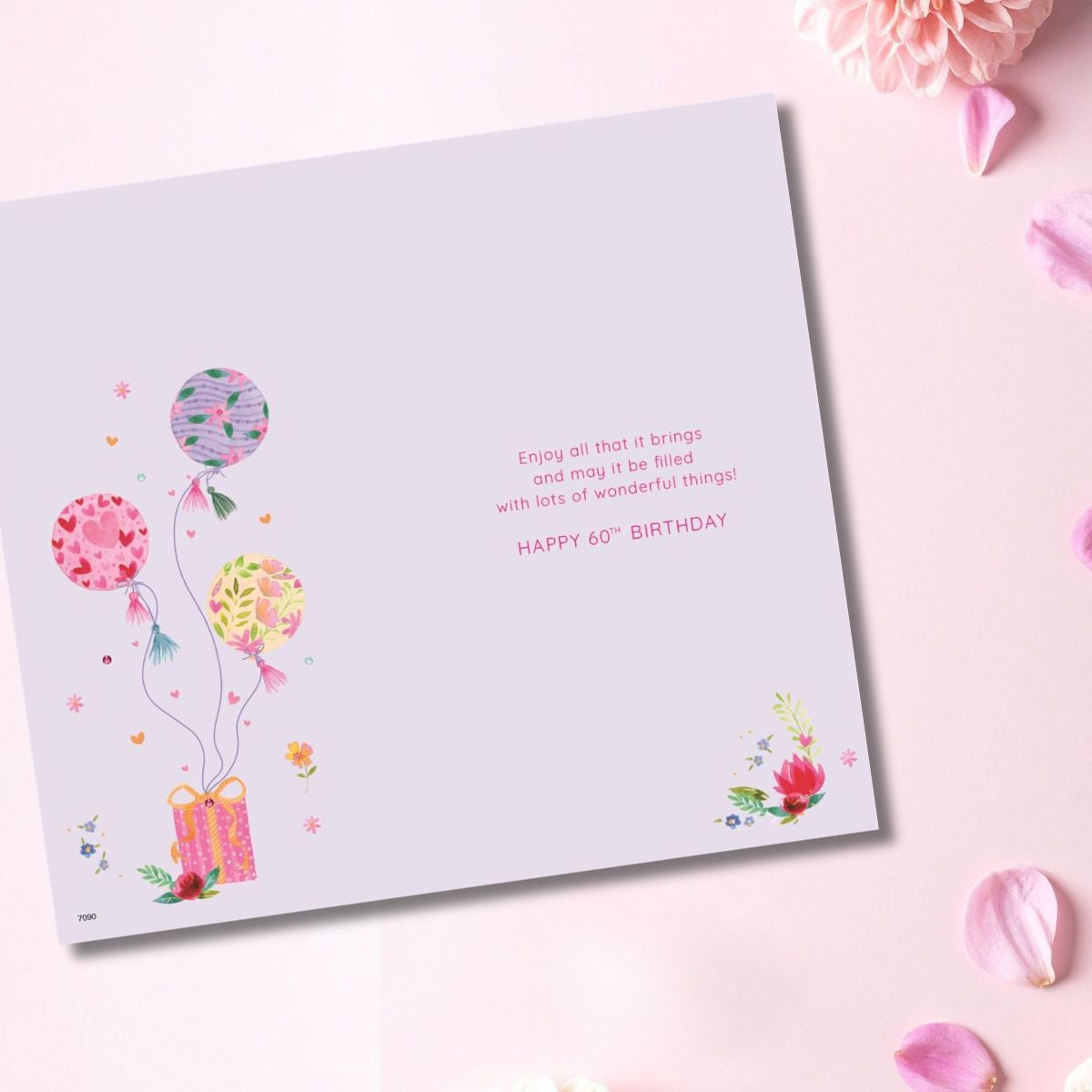 60th Birthday Card - Palladium Bubbly