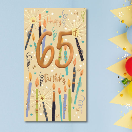 65th Birthday Card - Awash With Colour Candles