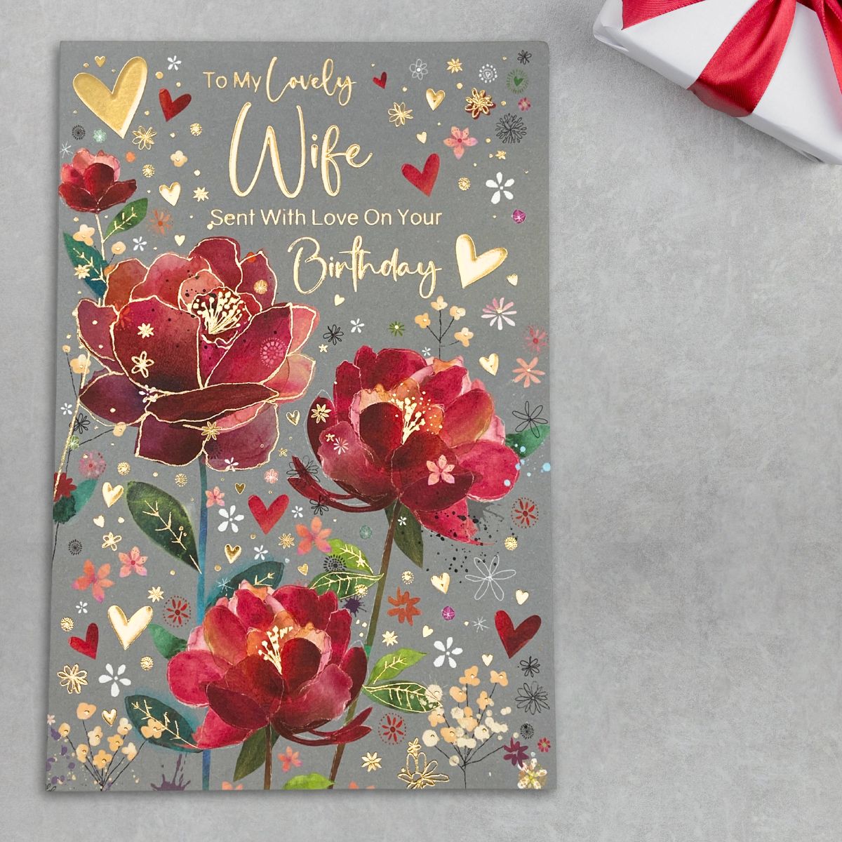 Wife Birthday Card - Grace Red Flowers
