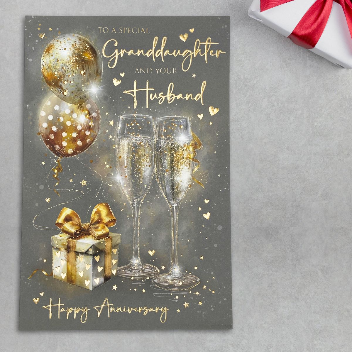 Granddaughter & Husband Wedding Anniversary Card - Grace Flutes & Balloons