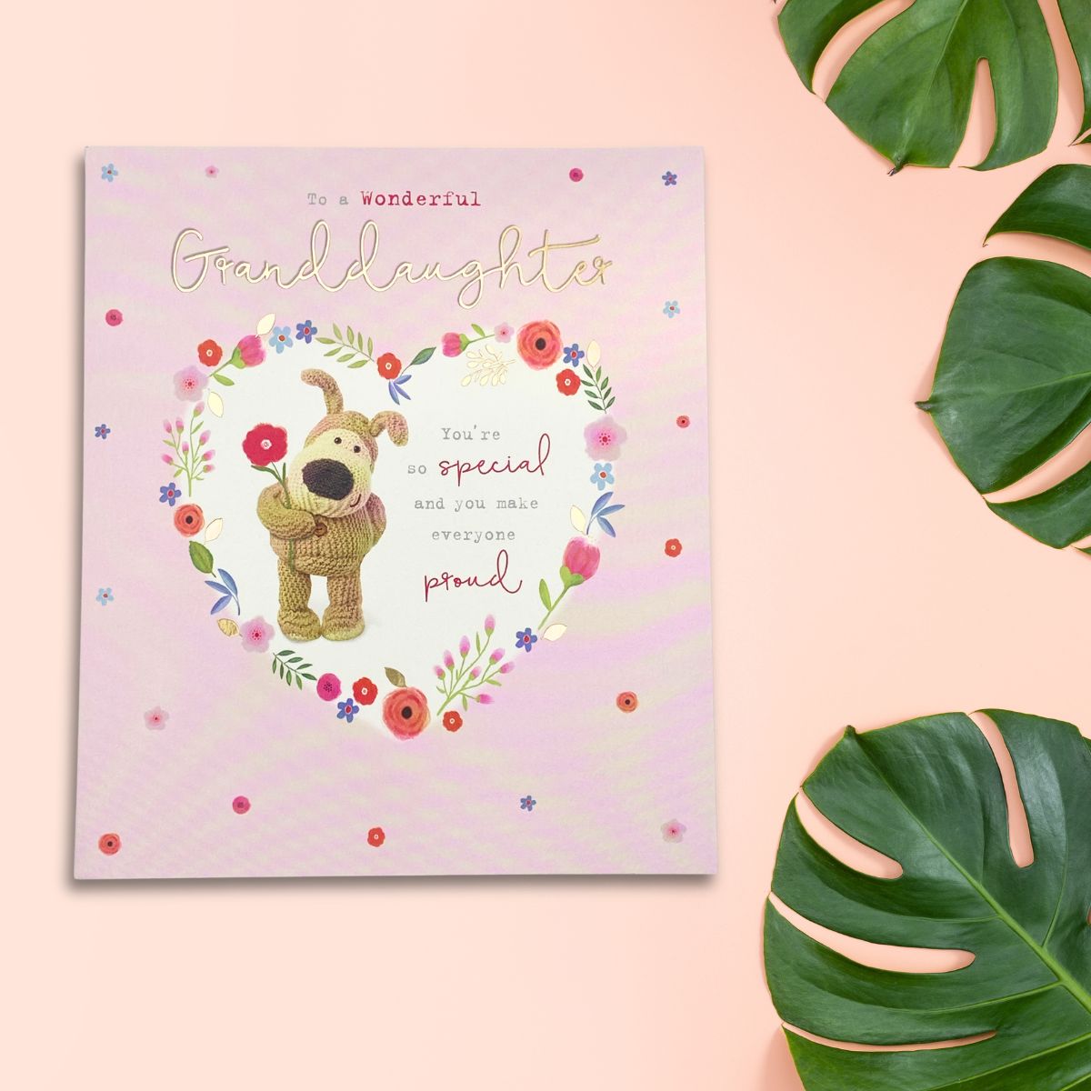 Granddaughter Birthday Card - Boofle Bear & Flower