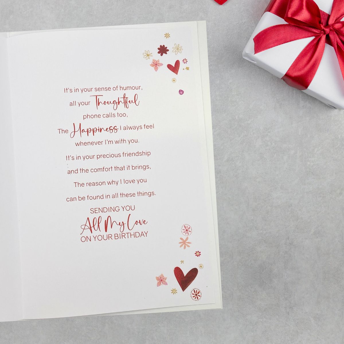 Wife Birthday Card - Grace Red Flowers