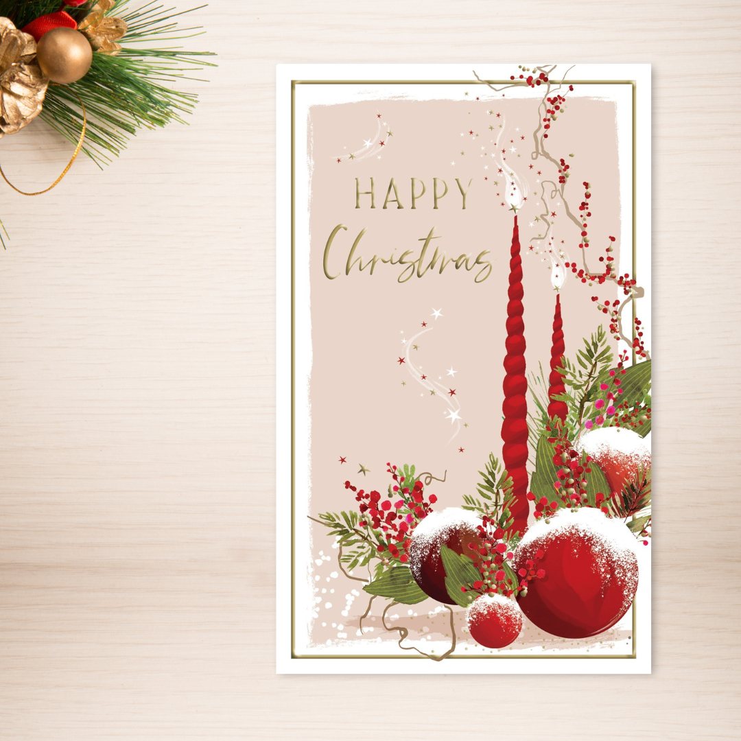 Open Christmas Card - Skylight Red Candles & Flowers