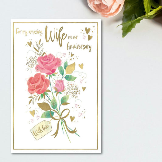 Wife Anniversary Card - Awash With Colour Roses
