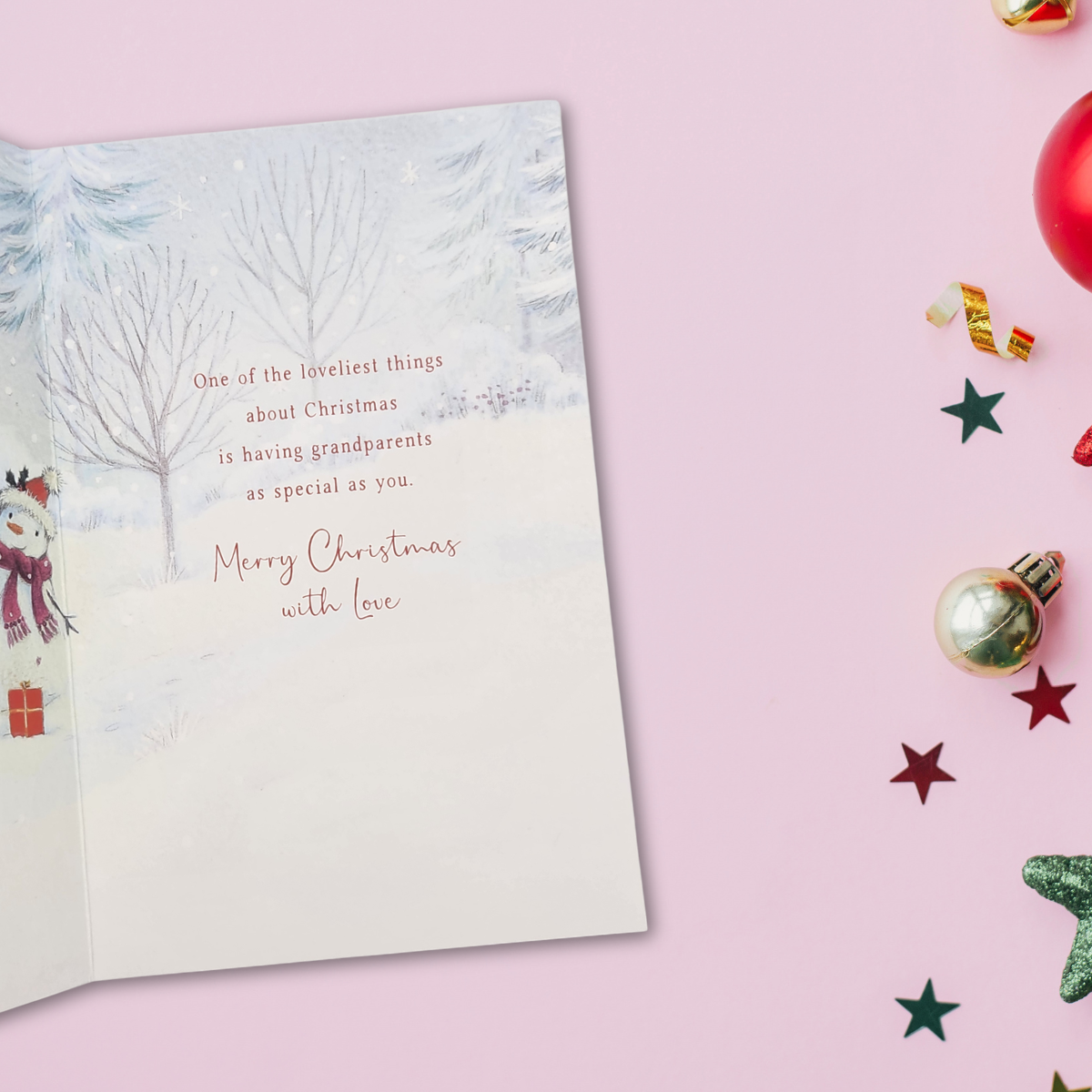 Gran & Grandad Christmas Card - Snow Couple & Friends