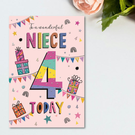 Niece 4th Birthday Card - Wonderful Wishes