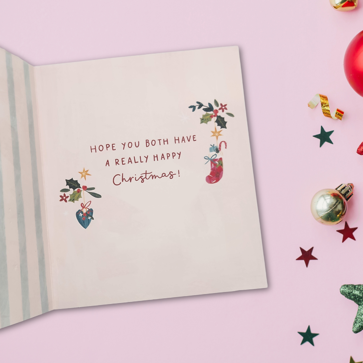 Mum & Dad Christmas Card - Colourful Stockings & Baubles