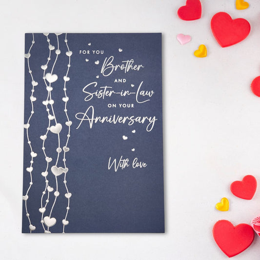 Brother & Sister-In-Law Wedding Anniversary Card - Silver Hearts