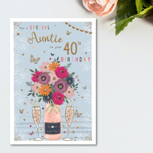 Auntie 40th Birthday Card - Pavillion Floral Bottle
