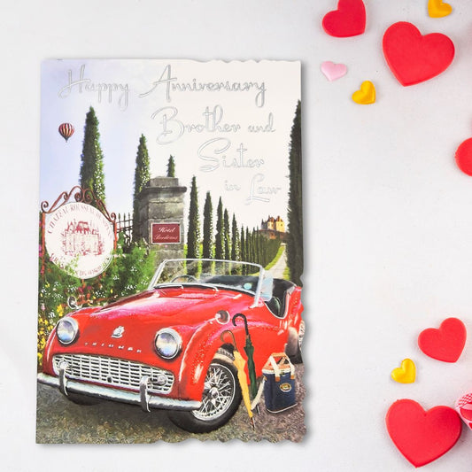 Brother & Sister-In-Law Wedding Anniversary Card - Velvet Classic Car