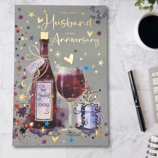 Husband Anniversary Card - Vintage Wine