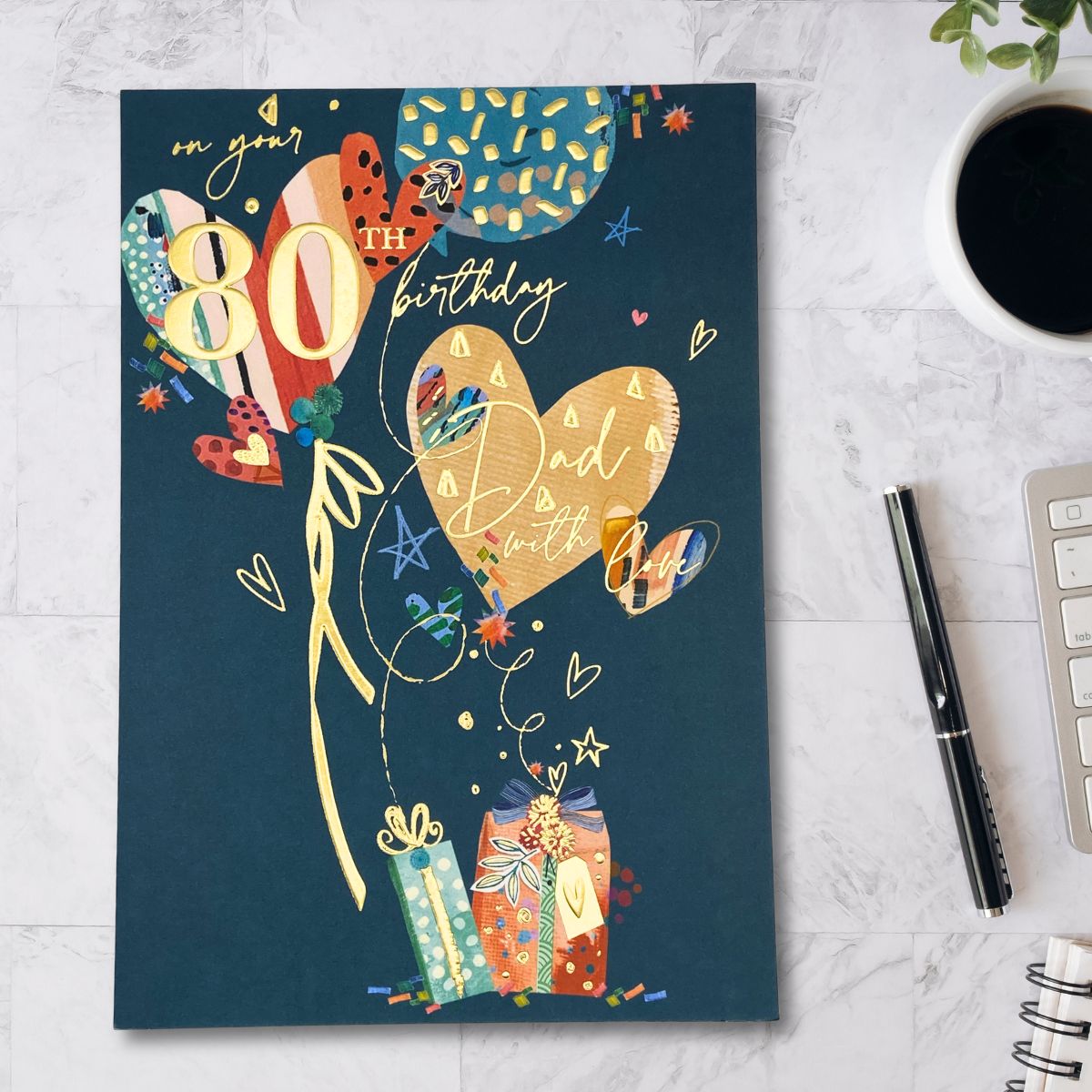 Dad 80th Birthday Card - Lumino Balloons