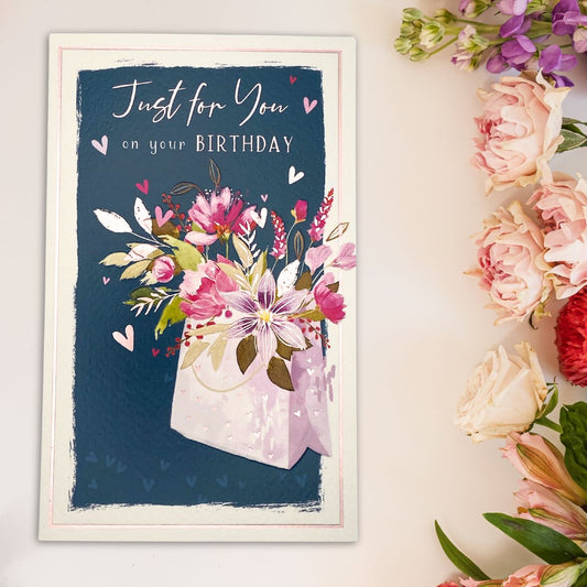 Skylight Birthday Card - Gift Bag Of Flowers