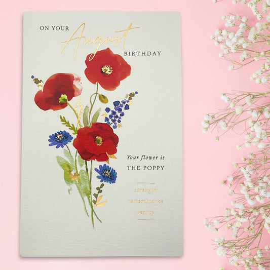 August Birthday Card - Flower Poppy