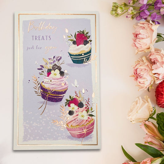 Skylight Birthday Card - Floral Cupcakes