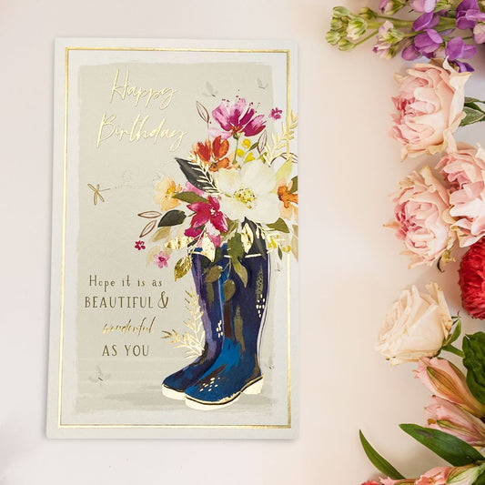 Skylight Birthday Card - Floral Wellies