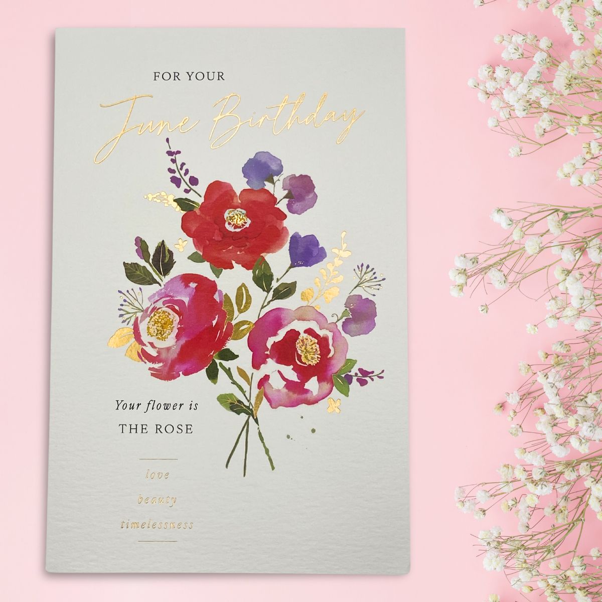 June Birthday Card - Flower Rose