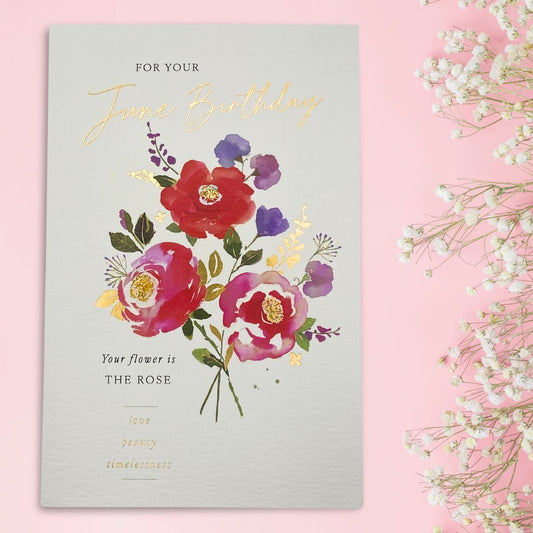 June Birthday Card - Flower Rose