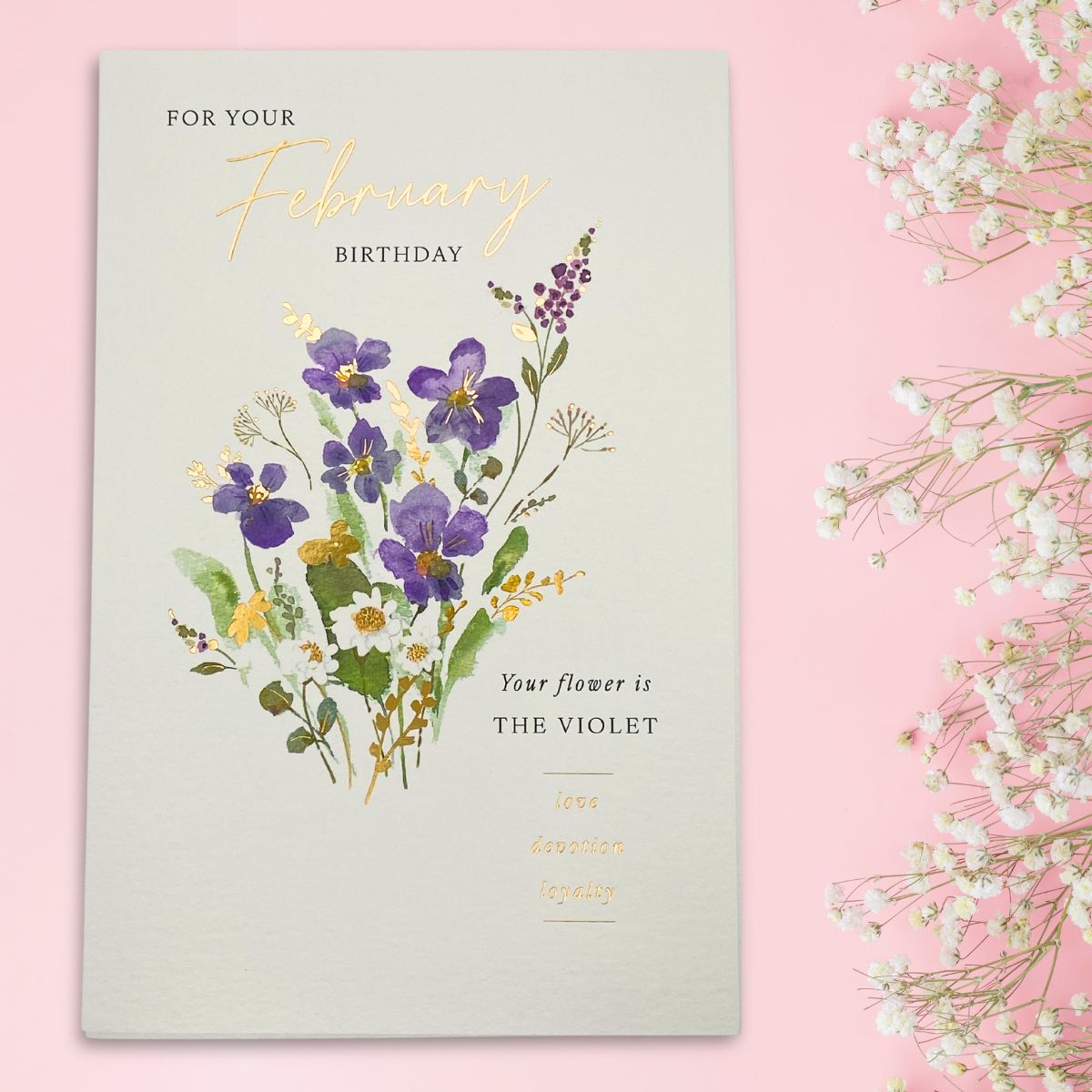 February Birthday Card - Flower Violet