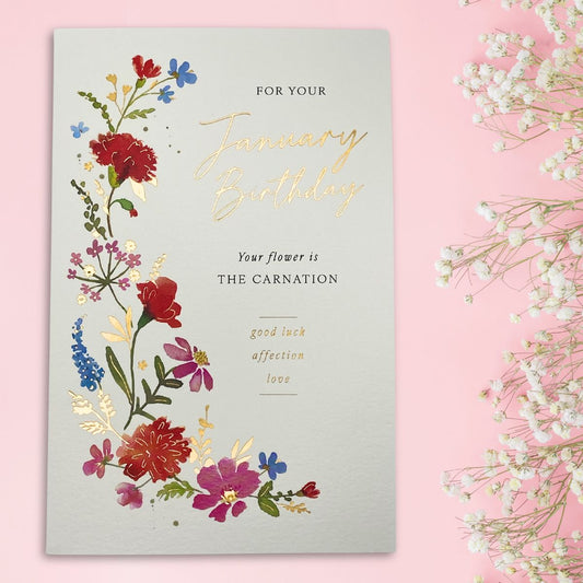 January Birthday Card - Flower Carnation