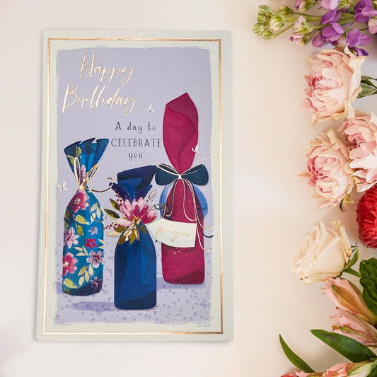 Skylight Birthday Card - Floral Bottles