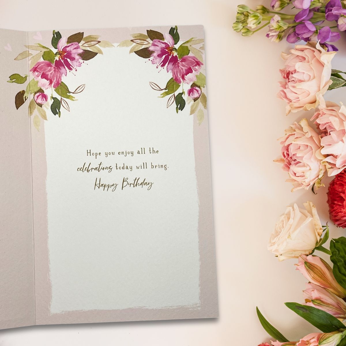Skylight Birthday Card - Gift Bag Of Flowers