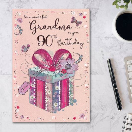 Grandma 90th Birthday Card - Floral Gift